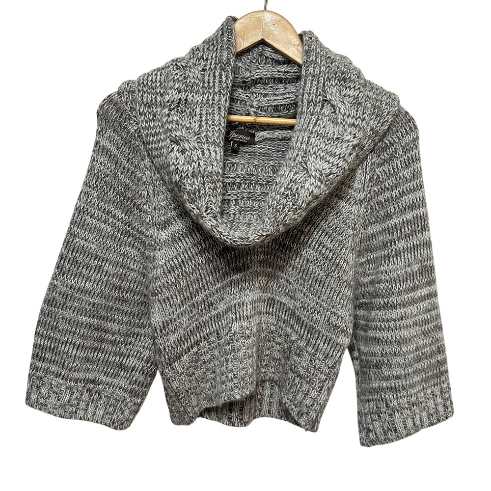 Iperico Cowl Neck Crop Sweater Womens Small Gray Mohair Wool Blend Made in Italy